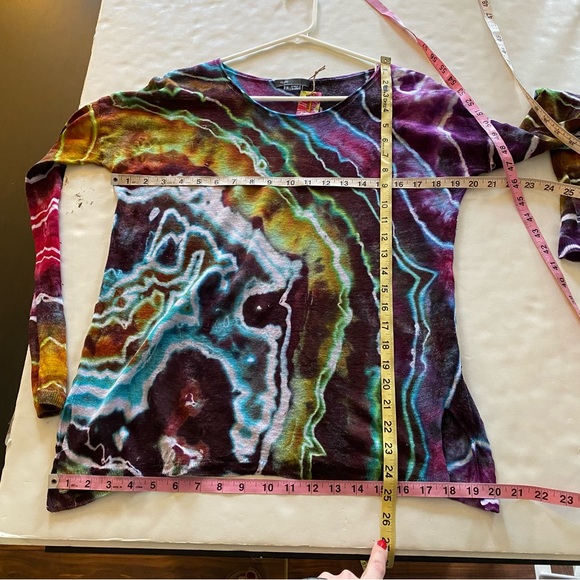 Vince Linen Sweater Womens Small Geode Tie Dye Pullover Colorful Long Sleeve - Picture 12 of 14